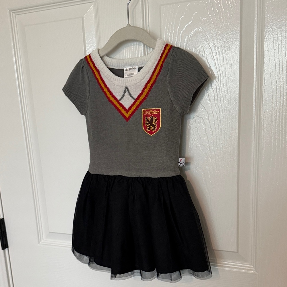 Gray & Black Gryffindor-Inspired Knit Dress with Red-Gold Trim